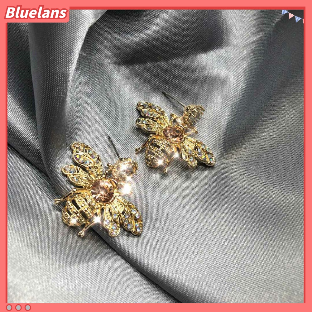 Bluelans Anting Stud Desain Lebah Madu Aksen Berlian Imitasi Untuk Wanita