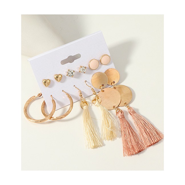 LRC Anting Set Fashion Gold Tassel Earrings Set Of 6 F50585