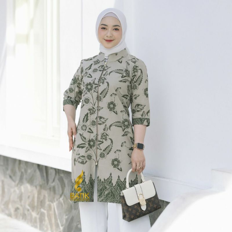 TUNIK BATIK MOTIF MAWAR IJO BAJU BATIK KERJA BLOUSE NGANTOR WANITA SERAGAM BATIK MODERN  BATIK SOLO 