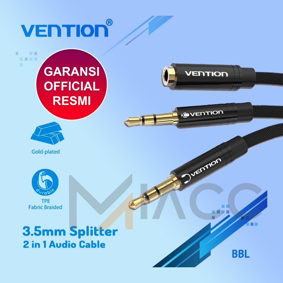 Vention Kabel Aux Audio Mic Speaker Splitter to 3.5mm 2 in 1 BBL