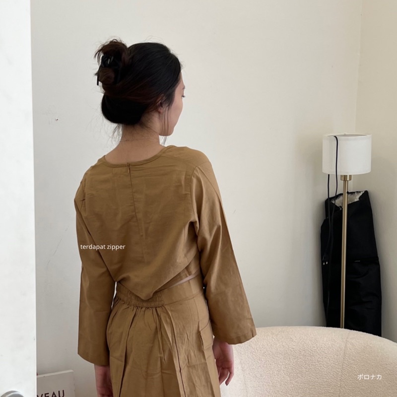 PORONAKA - ERRA Set (Linen Button Top + Skirt)