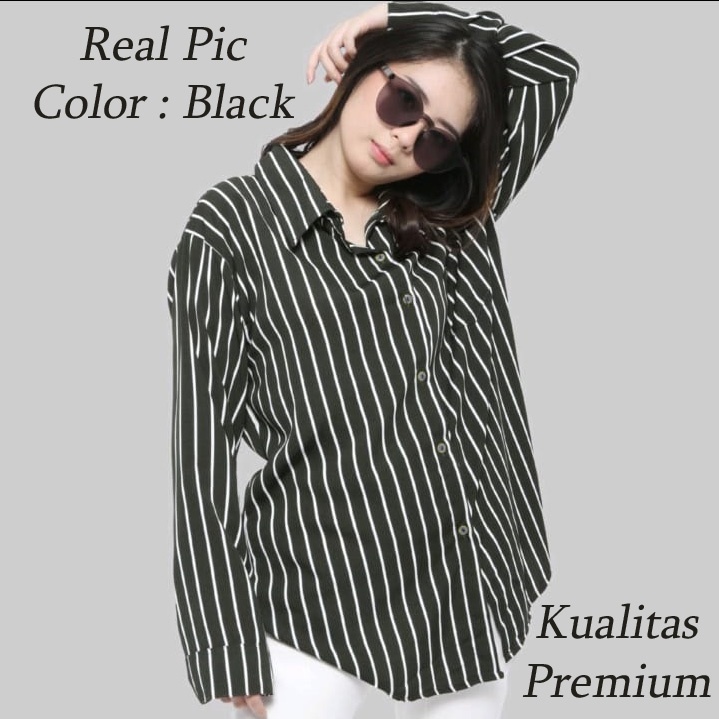 GH - KEMEJA STRIPE YOBEL / KEMEJA WANITA MOTIF GARIS / KEMEJA WANITA GARIS / KEMEJA KEKINIAN WANITA