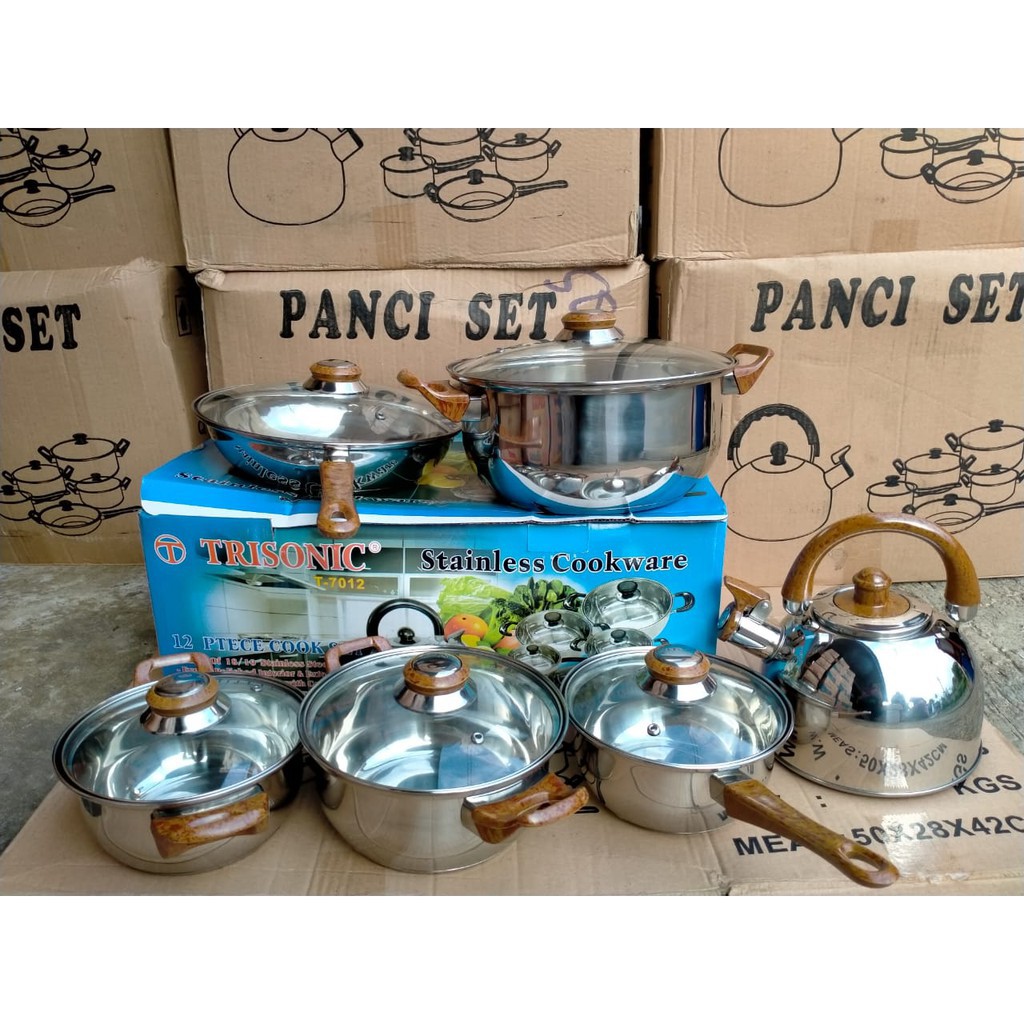 Panci Set 7012 TRISONIC Cookware Stainless Steel Alat Masak Satu Set 12 pcs
