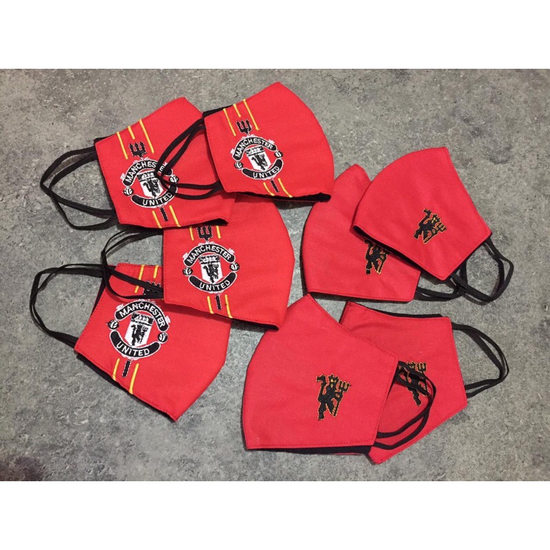 Masker Bordir Bola Manchester United Kain Katun 3 Ply