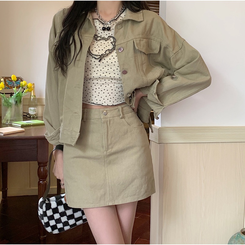 jaket denim oversize korea style kasual atasan import crop jacket