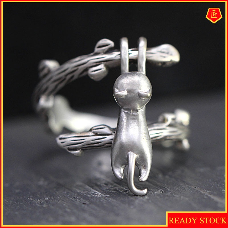 [Ready Stock]925 Silver Creative Kitten Twigs Ring Cute Personality