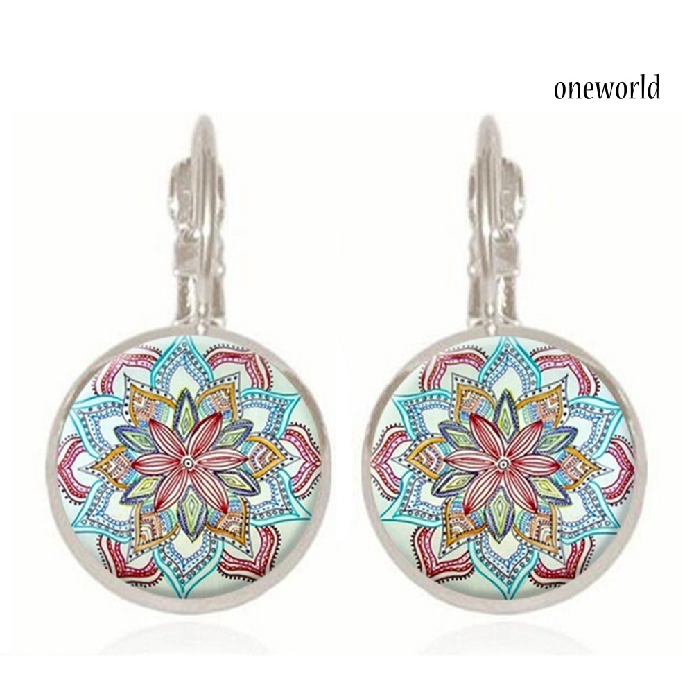 OW@ Vintage Unique Women Mandala Flower Alloy Hook Earrings Lady Ear Jewelry Gift