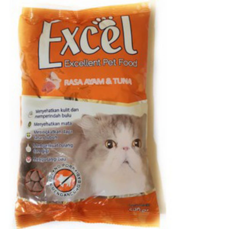 excel Orange rasa ayam tuna bentuk segitiga 500gr pakan kucing