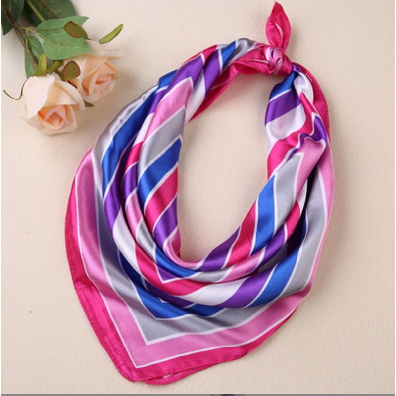 Syal scarf leher persegi kecil gaya korea fashion bahan sutra bermutu tinggi cetak sederhana syal tas aksesoris outer scarf wanita