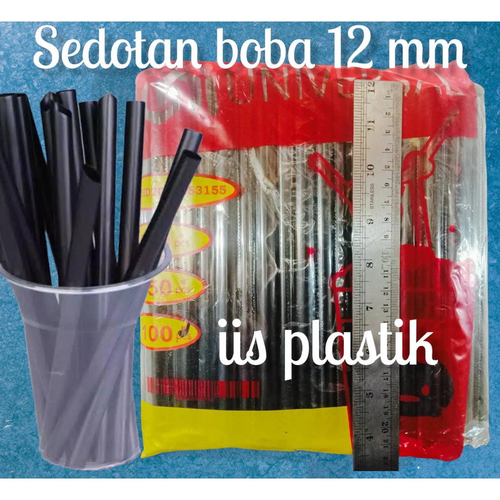 SEDOTAN PLASTIK 12MM 20CM 100PCS HITAM Sedotan Bubble Boba