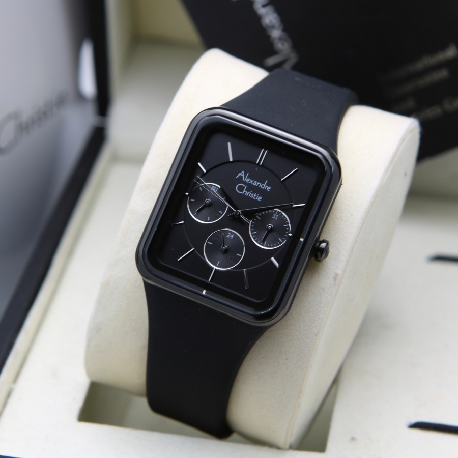 JAM TANGAN WANITA ALEXANDRE CHRISTIE AC 2744 AC2744 BLACK RUBBER ORIGINAL