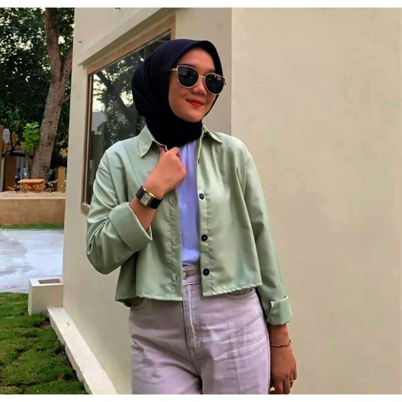 KEMEJA CROP LENGAN PANJANG / HANIN CROP OUTER / KEMEJA OVERSIZE CROP