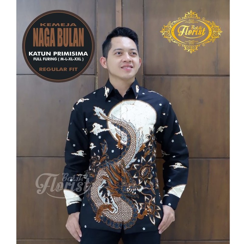 Jual Batik Solo Motif Terbaru Naga Bulan Kemeja Pria Katun Halus Lengan ...