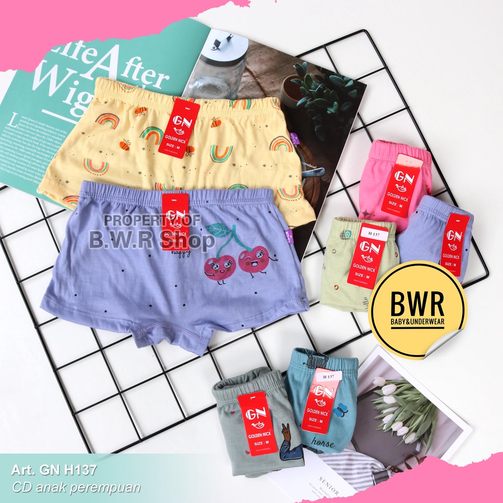 [ 6pc ] CD Boxer Golden Nick H 137 / Celana Dalam Anak Perempuan Warna Motif Random | Bwr