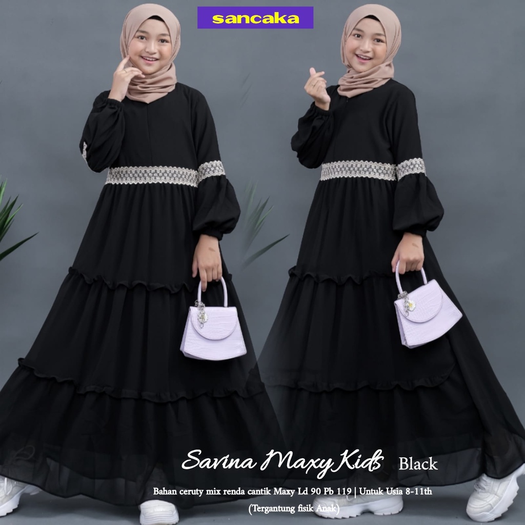[RESTOK] SAVINA MAXY KIDS DRESS GAMIS ANAK POLOS ORI SANCAKA