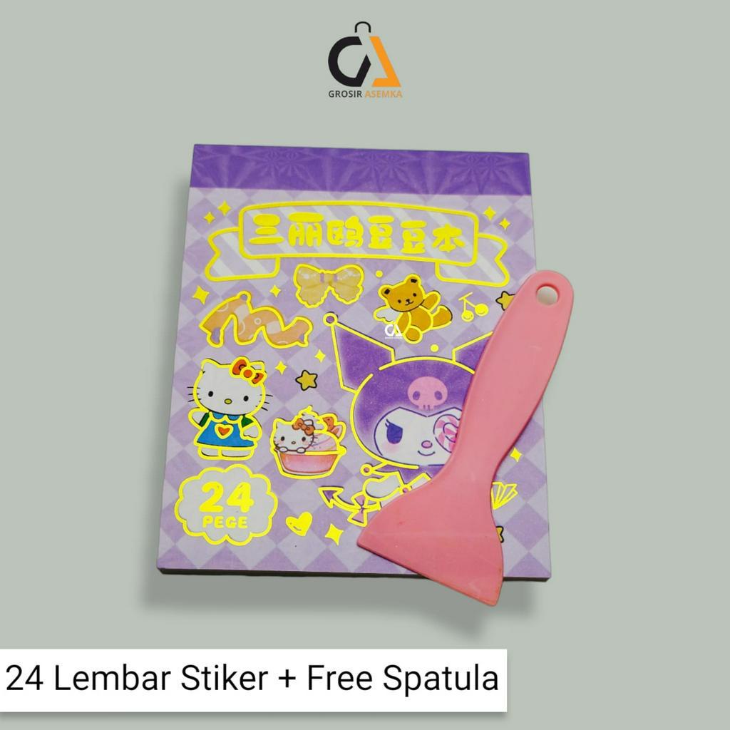 24 Lembar Stiker Buku Mini Aesthetic Motif Kartun Sanrio Free Spatula