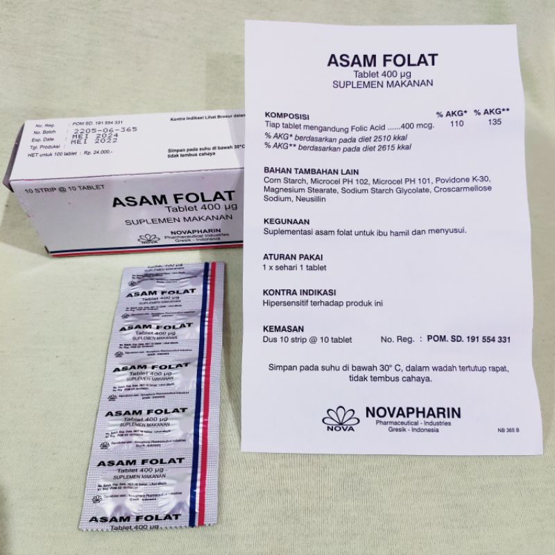 ASAM FOLAT 400 Mcg NOVAPHARIN Suplemen Folic Acid Ibu Hamil Promil dan Menyusui like Folavit Afolat