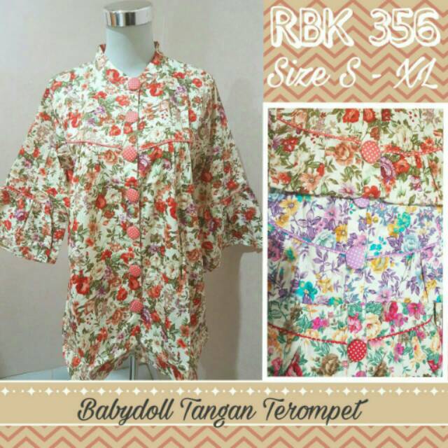 BAJU ATASAN WANITA BLOUSE BABYDOLL TANGAN TEROMPET KATUN JEPANG (RBK 356)