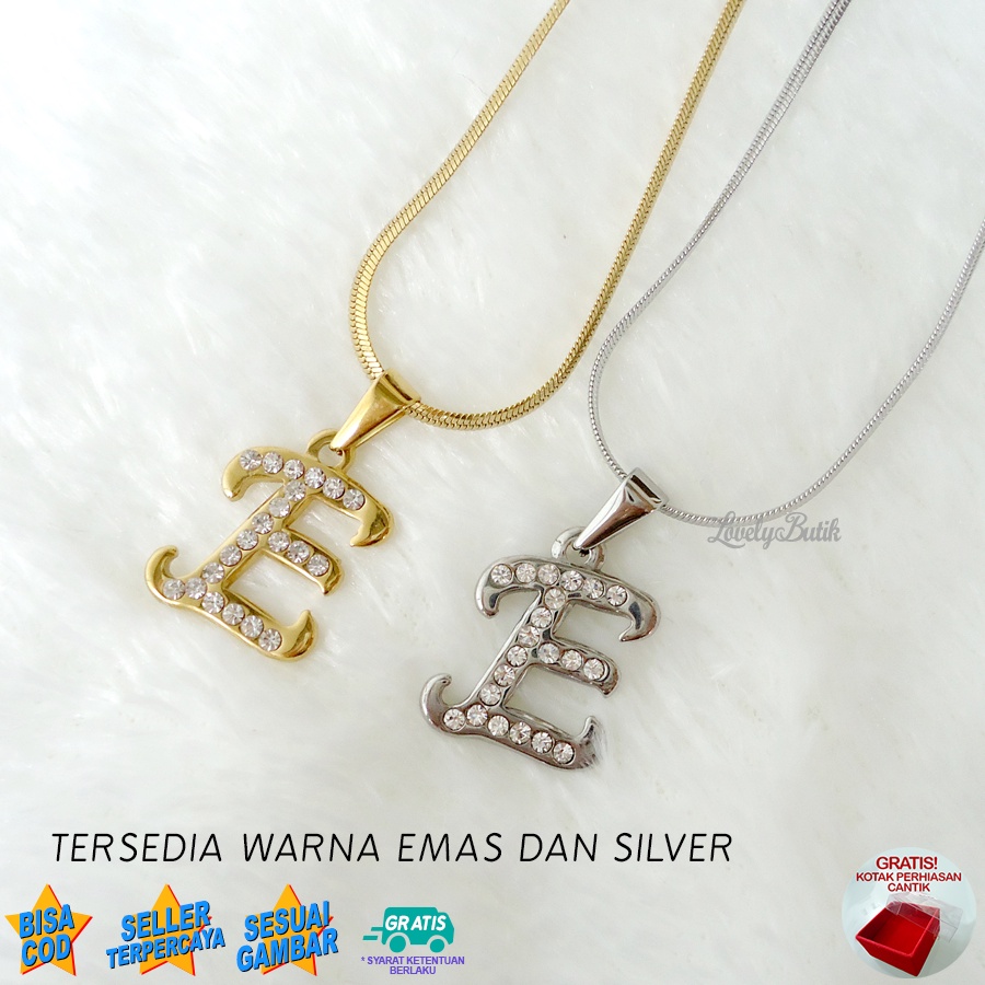 Lovelybutik - Kalung Inisial Huruf Titanium anti karat Kalung hurup Abjad Alphabet Ins E Klasik Bonus Kotak Perhiasan