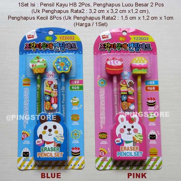 

Alat Tulis or Stationery Pensil HB + Penghapus Lucu 1Set Food