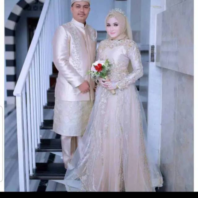 Gaun Pengantin Hijab Couple Gaun Wedding Kebaya Akad Shopee Indonesia