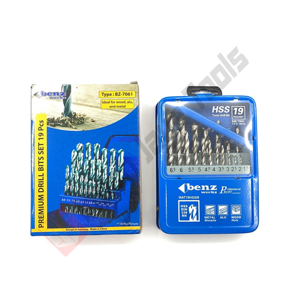 BENZ BZ-7061 Mata Bor Besi Set 19 pcs HSS 1 - 10 mm Drill Bit Set