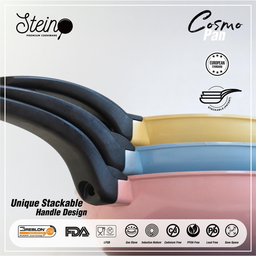 STEIN Cookware COSMO Pan Set 3 in 1 Unique Stackable Design Fry Pan