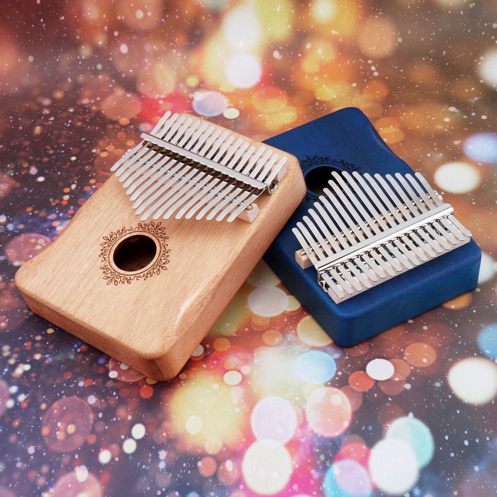 Piano Jari Kalimba 17 Kunci Bahan Kayu Mahoni Dengan Pelindung Tangan Mbira Biru / Retro