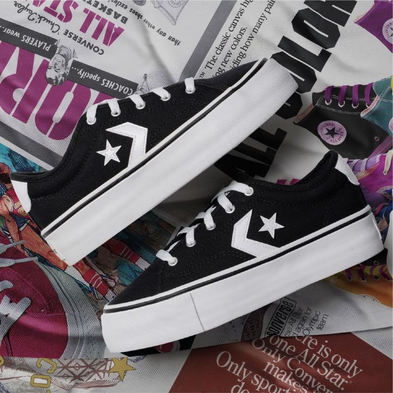 Sepatu Sneakers Wanita CONVERSE Star Replay Ox Platform Black White Original 565366C