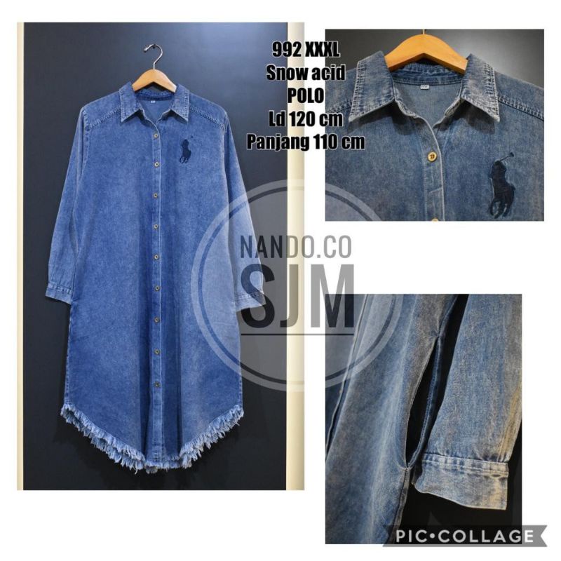 JUMBO LONG KEMEJA TUNIK DENIM SNOW LOGO FIT XXL LD 120