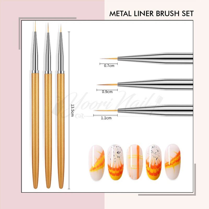 Metal painting gel brush set isi 3pcs liner line striping brush gel polish paint lukis kuas nail art