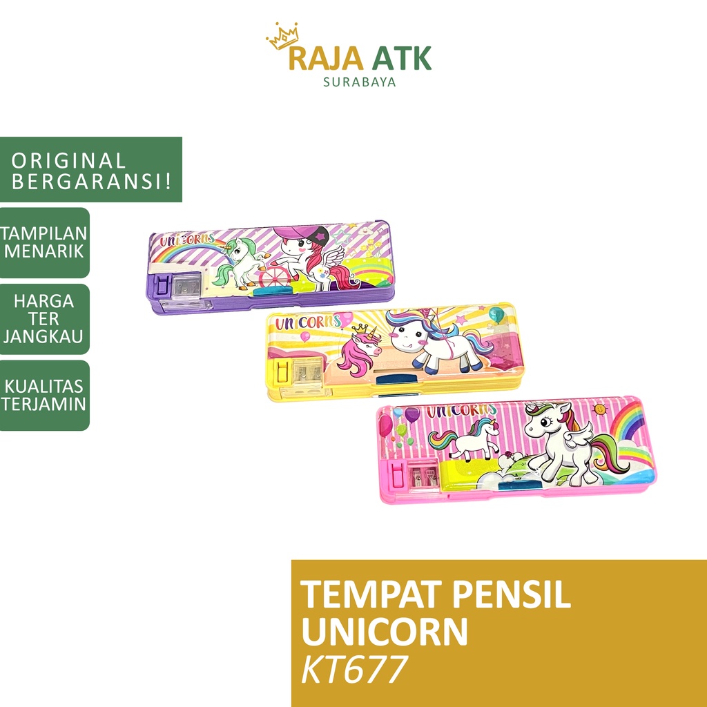 Tempat Pensil Unicorn KT-677 - Kotak Tepak Tempat Pensil Magnet Anak Pop it Aesthetic Sekolah Transp