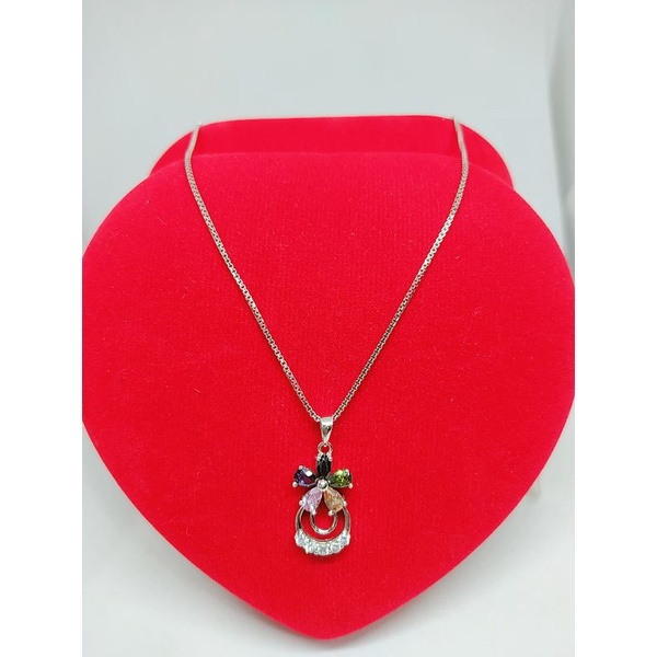 KALUNG PERAK ASLI 925 LAPIS EMAS/KALUNG RANTAI +LIONTIN MATA PUTIH/ASLI SILVER/FASHION WANITA