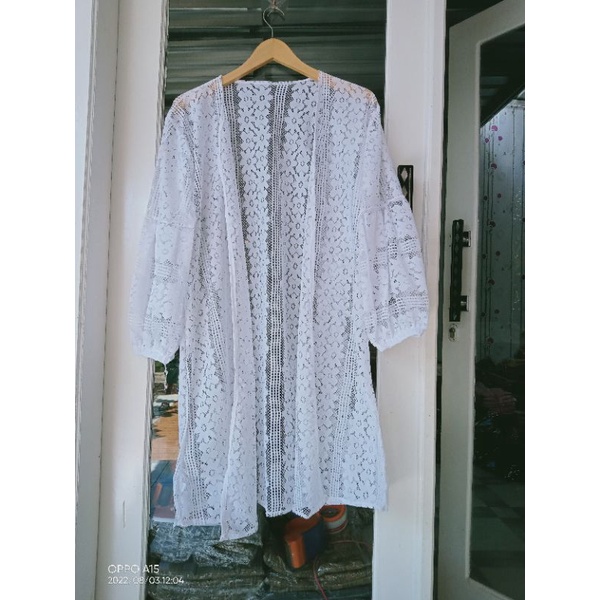 KARDIGAN BRUKAT LENGAN BALON/PROMO LONG OUTER BRUKAT-Putih 2