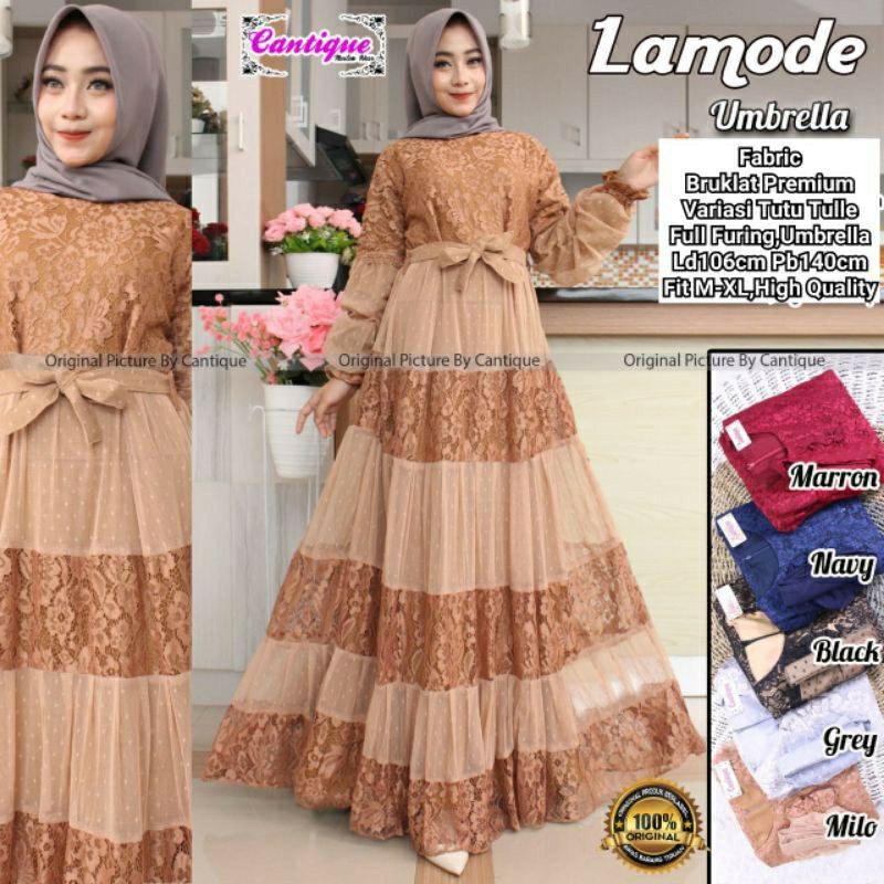 (ORIGINAL) GAMIS BROKLAT LAMODE UMBRELLA BY CANTIQUE / MAXY PESTA BRUKAT TILE PREMIUM UKURAN STANDAR