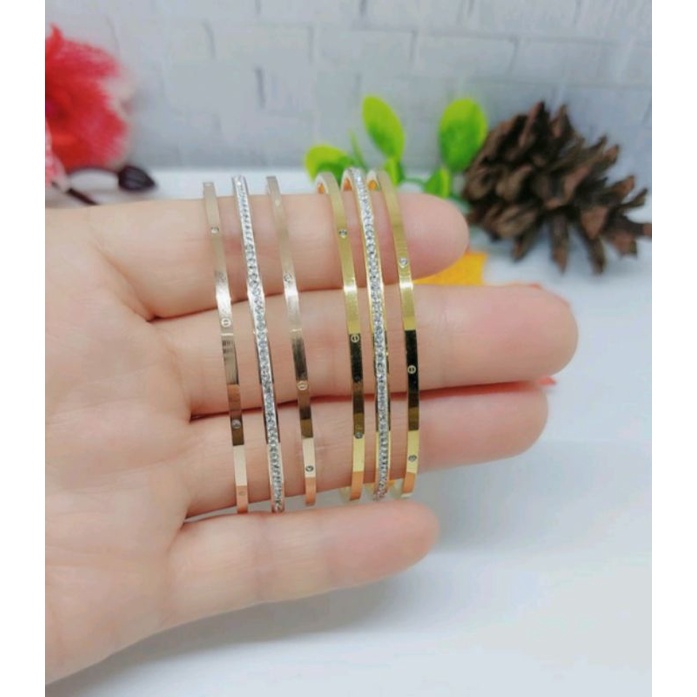 Gelang tangan titanium / gelang permata set 3 pcs