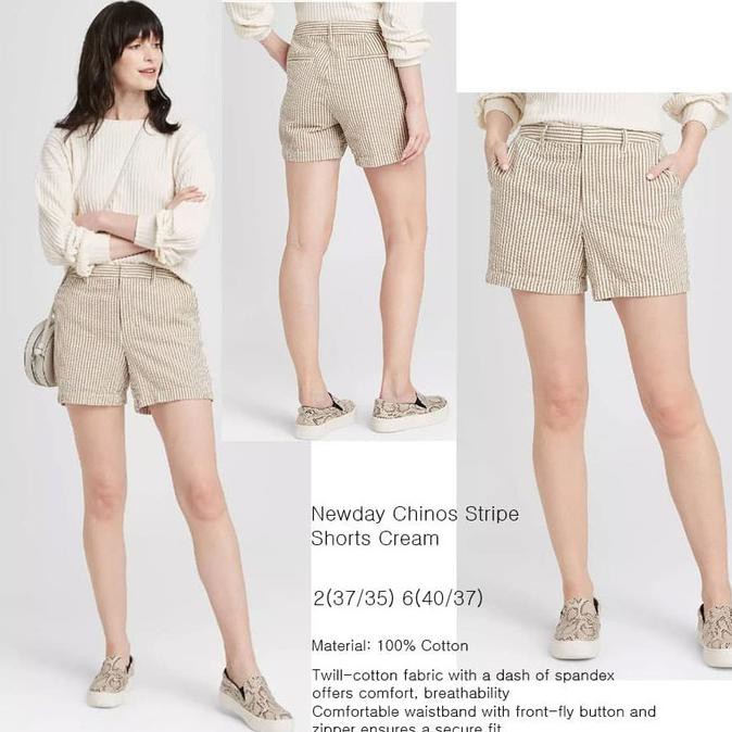 Big sale celana pendek>> Newday Chinos Stripe Cream Shorts Celana Pendek Wanita Branded Murah