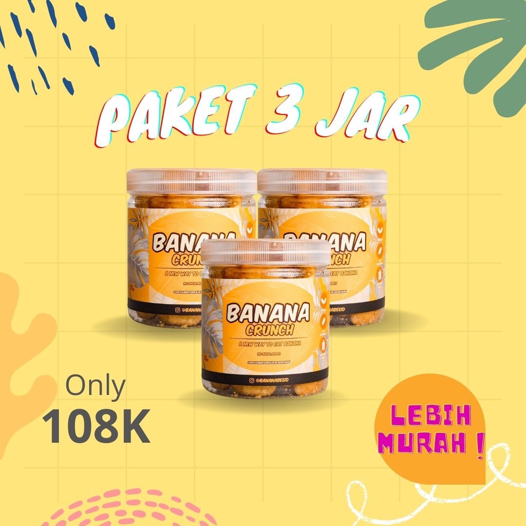 

Paket 3 Jar Banana Crunch (PREMIUM) / Keripik Pisang / Banana Chips 135gr in jar / BananaBee