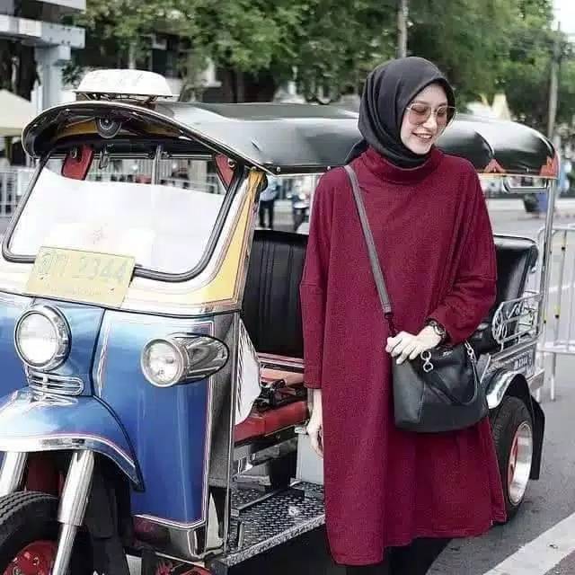 Fourfashion DRESS SABYAN art kerah tinggi polos bahan babyterry fit L