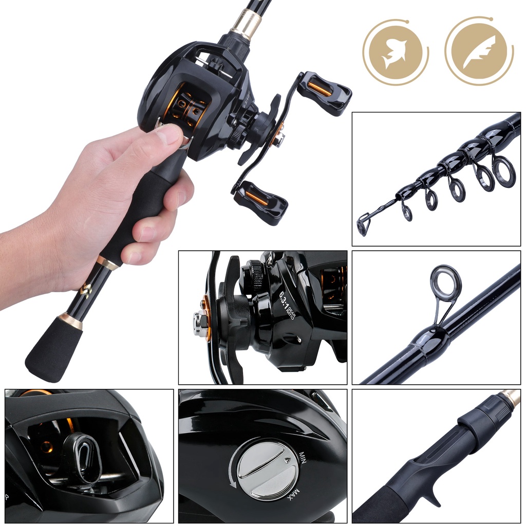 Casting Fishing Rod Dengan Carbon Rod Body Dan EVA Handle And12 + 1 BB Rasio Gigi Tinggi 6.3: 1 Spinning Reel Set Untuk Tangan Kiri/Kanan Untuk Air Tawar