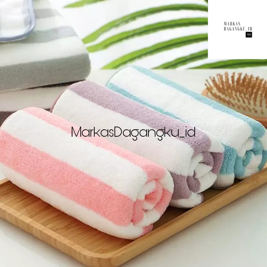 Handuk Mandi Dewasa Quick Dry Microfiber Bulu Garis Lembut 70x140 Super Serap Air Premium