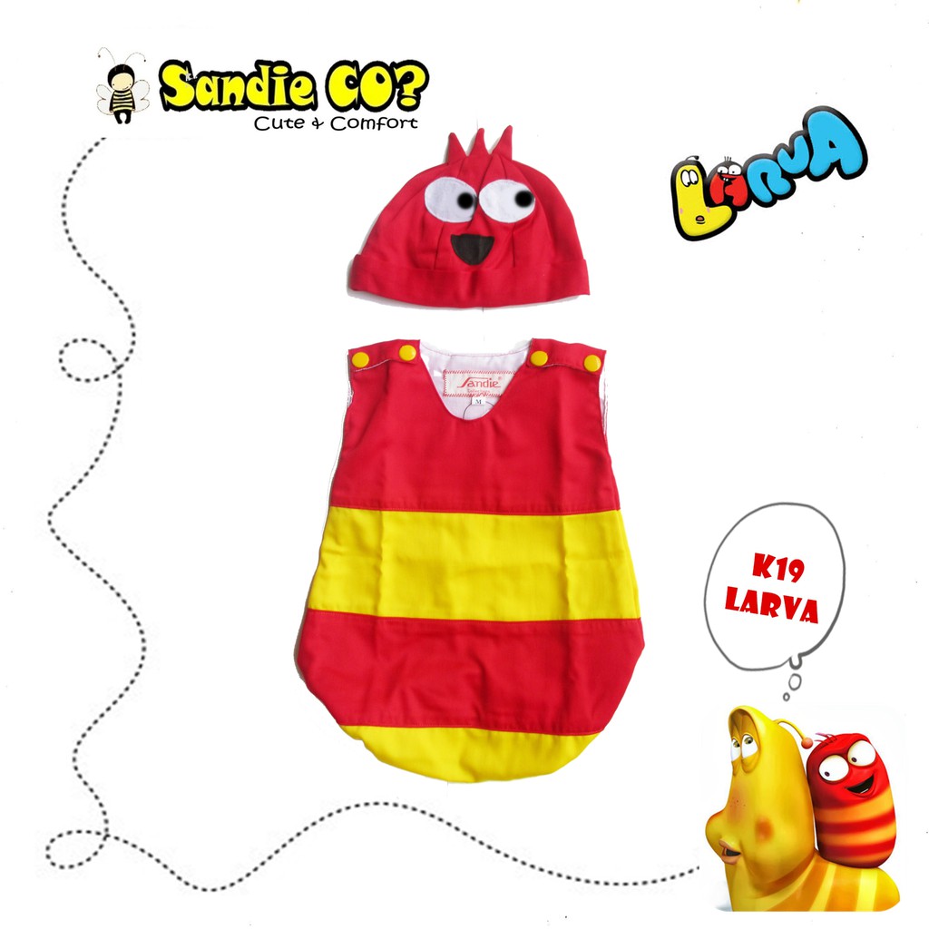 Stelan Bayi Jumper Karakter Red Larva Kostum Topi Lucu Unik Keren