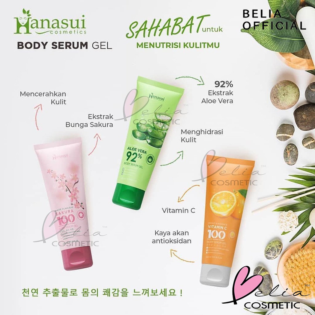 ❤ BELIA ❤ HANASUI (✔️BPOM) Body Serum Gel 200mL | Aloe Vera Vit C Sakura gel tubuh