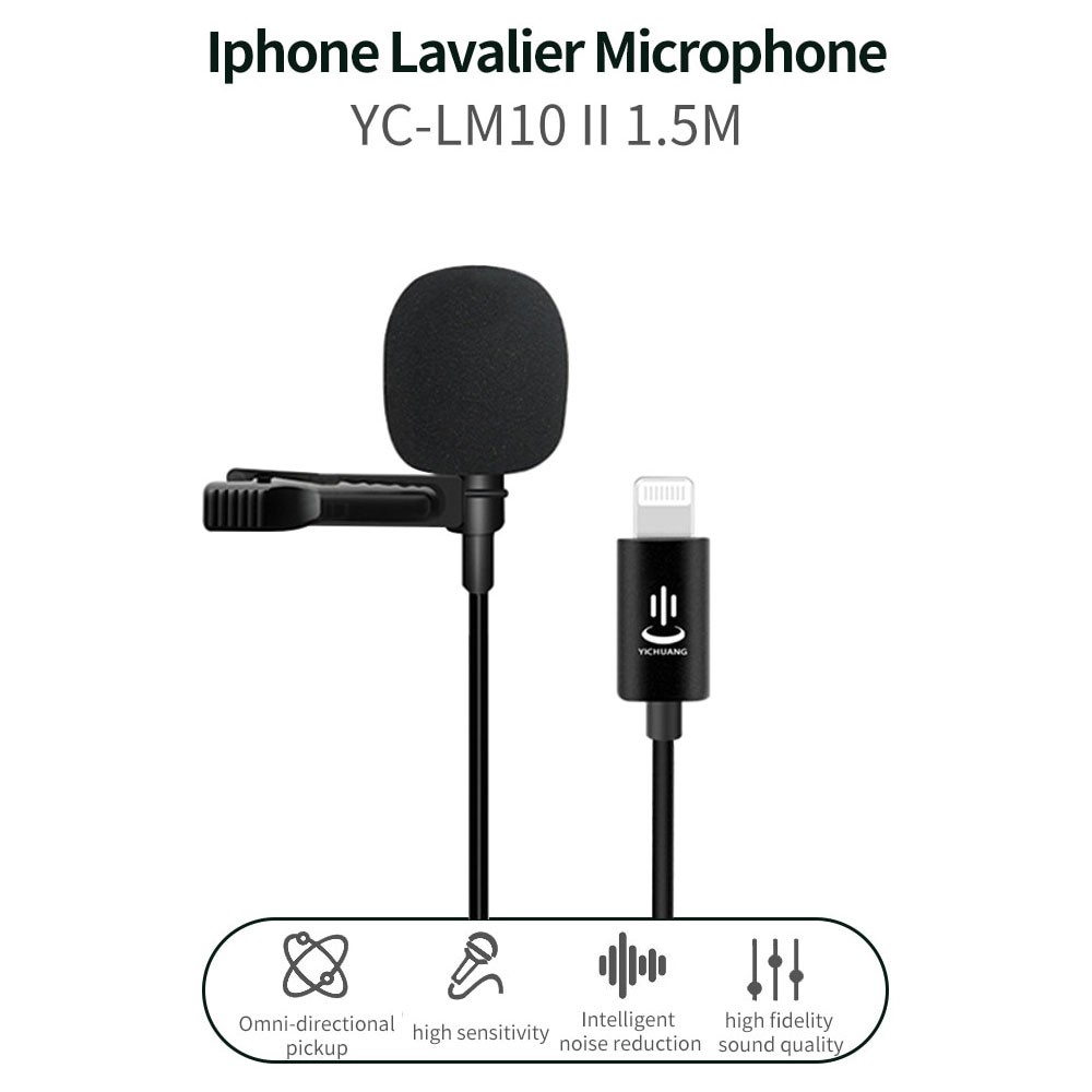 TaffSTUDIO Microphone Clip-on Lightning Plug Lavalier iPad iPhone JH-041 - Black