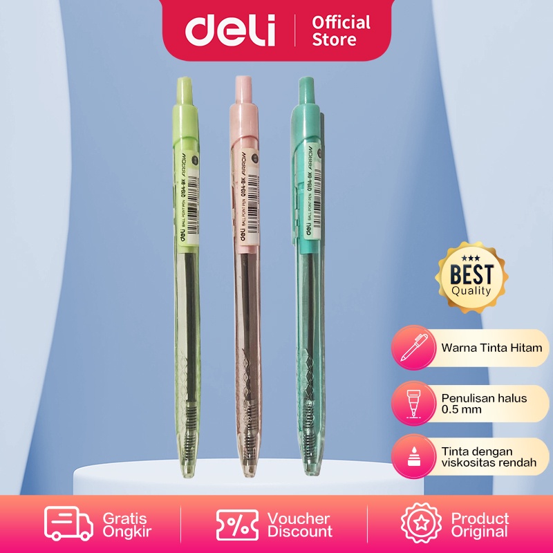 

Deli Ballpoint Pen / Pulpen 0.5mm Tinta Hitam Isi 12 Warna-Warni Pastel Halus Saat Menulis CQ194