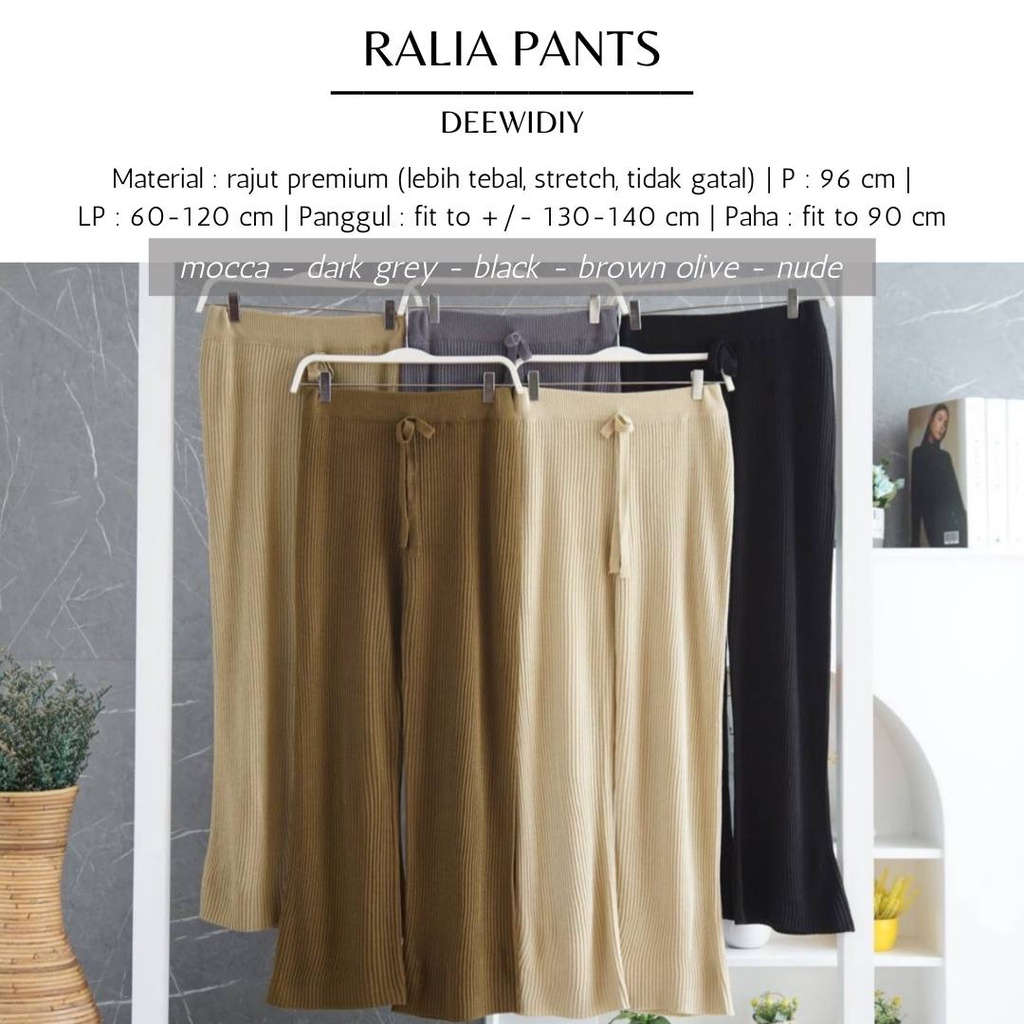 CELANA PANJANG WANITA BAHAN RAJUT PREMIUM TEBAL MUAT SAMPAI JUMBO - RALIA PANTS DEEWIDIY