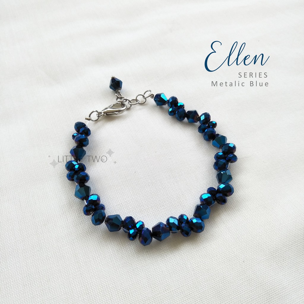 LITTLE TWO Gelang Kristal Ceko - Ellen Metalic Blue Gelang Wanita Stainless Steal Anti Karat