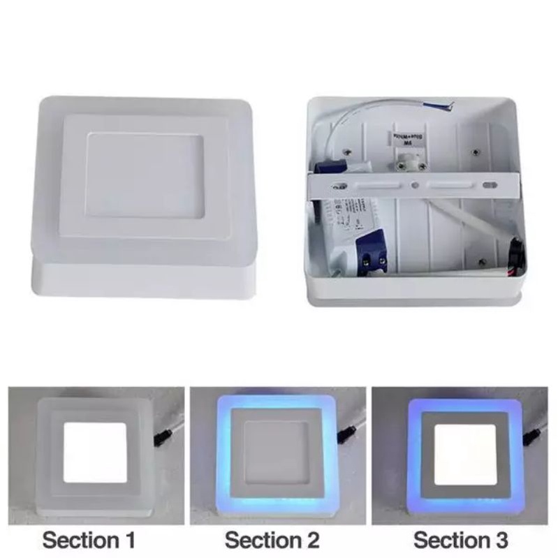 Lampu downlight outbow 2 warna kuning 12w + 4w Kotak Bulat Putih biru LED Square round outside 3 Step Plafon dak teras cor beton Hias tempel 6 inch Ceiling Pilar dinding Ob