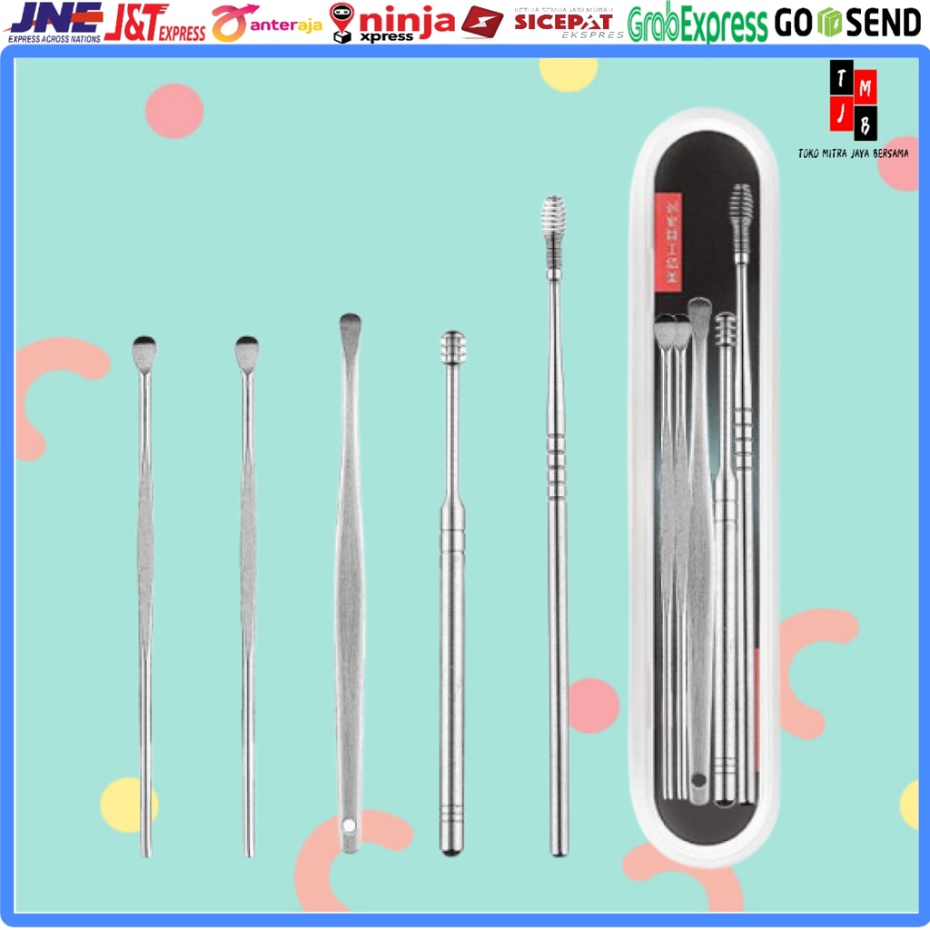 ALAT PEMBERSIH TELINGA 5 PCS KOREK KUPING STAINLESS STEEL 5in1 5 IN 1