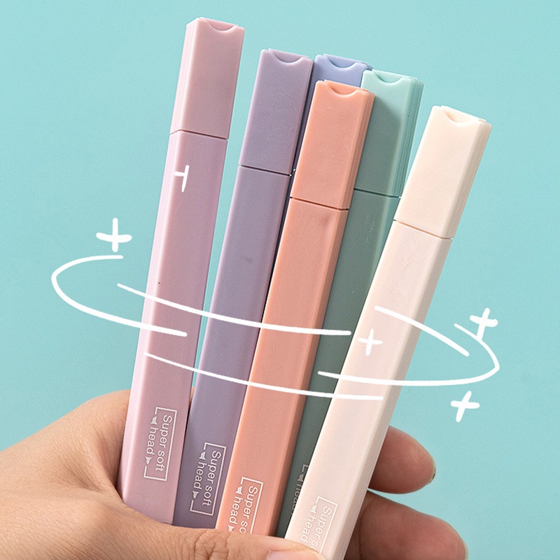 6pcs Spidol Highlighter Kepala Ganda Warna Morandi Kapasitas Besar Untuk Pelajar